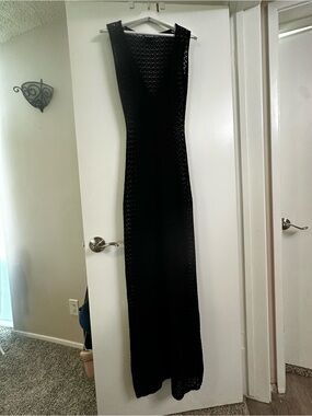 black slinky extreme plunge maxi dress Hana Slinky Plunge Maxi Dress / Black | MESHKI main image 0